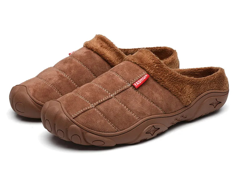 Herenpantoffels in suède look met gestikte ruit, label op de wreef, pluche voering en neuskap - beeld 11