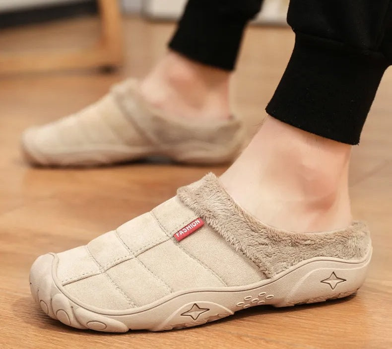 Herenpantoffels in suède look met gestikte ruit, label op de wreef, pluche voering en neuskap - beeld 16