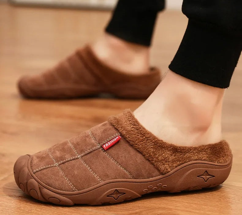 Herenpantoffels in suède look met gestikte ruit, label op de wreef, pluche voering en neuskap - beeld 17