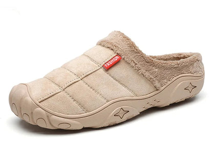 Herenpantoffels in suède look met gestikte ruit, label op de wreef, pluche voering en neuskap - beeld 4