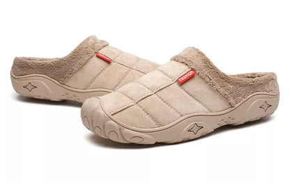 Herenpantoffels in suède look met gestikte ruit, label op de wreef, pluche voering en neuskap - beeld 5