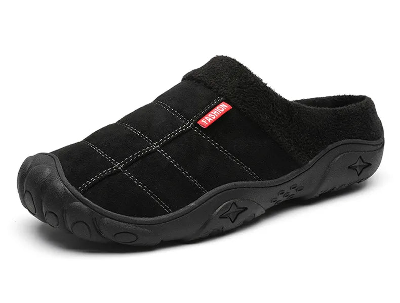 Herenpantoffels in suède look met gestikte ruit, label op de wreef, pluche voering en neuskap - beeld 7