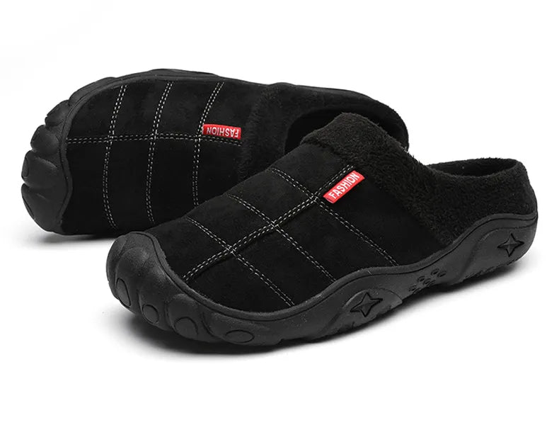 Herenpantoffels in suède look met gestikte ruit, label op de wreef, pluche voering en neuskap - beeld 8