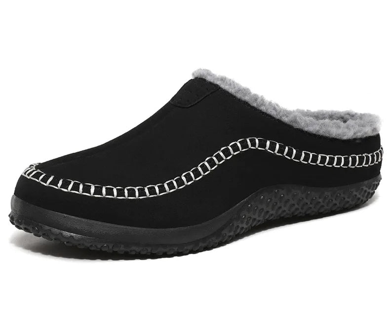 Pantoffels heren met open hiel, bovenkant in suède look, teddy voering en contraststiksel - beeld 13