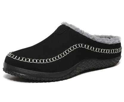 Pantoffels heren met open hiel, bovenkant in suède look, teddy voering en contraststiksel - beeld 13