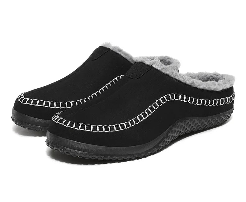 Pantoffels heren met open hiel, bovenkant in suède look, teddy voering en contraststiksel - beeld 14