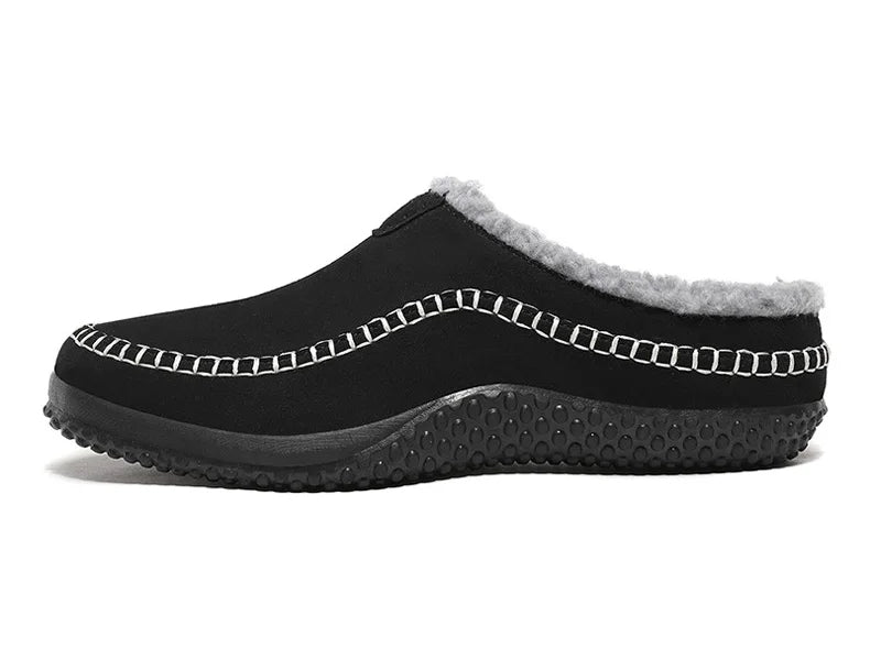 Pantoffels heren met open hiel, bovenkant in suède look, teddy voering en contraststiksel - beeld 15