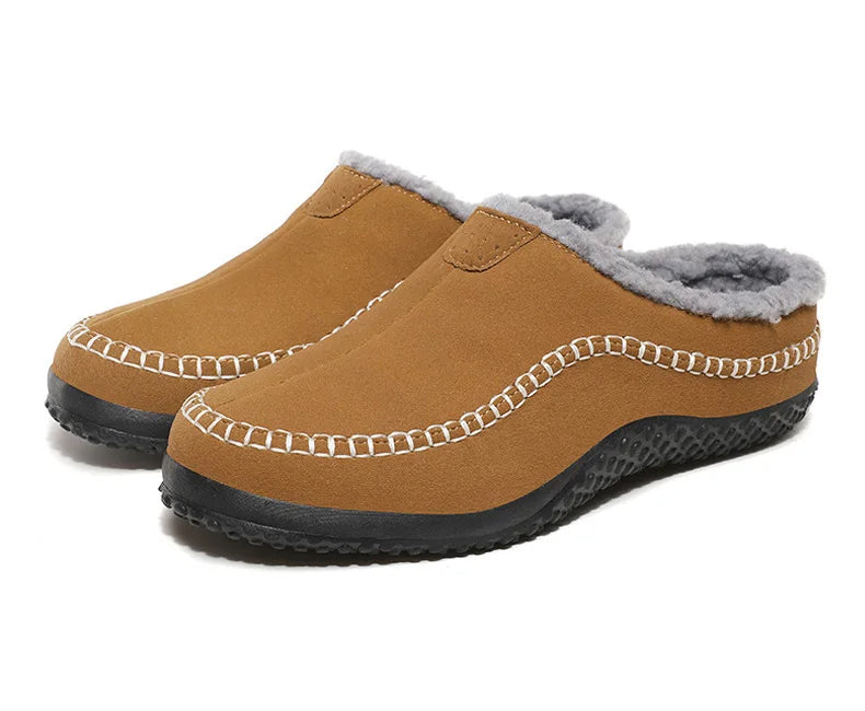 Pantoffels heren met open hiel, bovenkant in suède look, teddy voering en contraststiksel - beeld 18