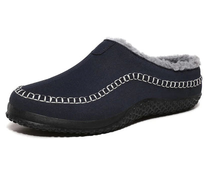 Pantoffels heren met open hiel, bovenkant in suède look, teddy voering en contraststiksel - beeld 21