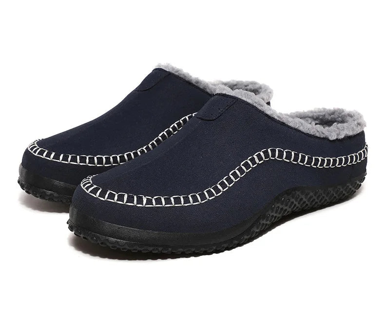 Pantoffels heren met open hiel, bovenkant in suède look, teddy voering en contraststiksel - beeld 22