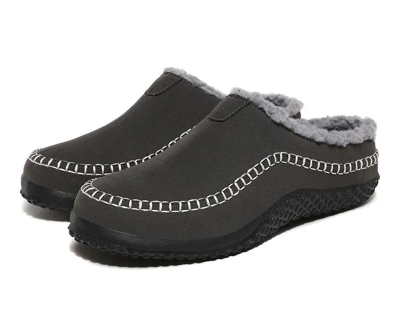 Pantoffels heren met open hiel, bovenkant in suède look, teddy voering en contraststiksel - beeld 7