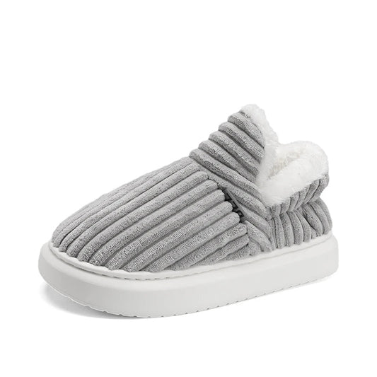 Herenpantoffels van ribfluweel met brede ribbels, pluche rand en dikke zool - grijs