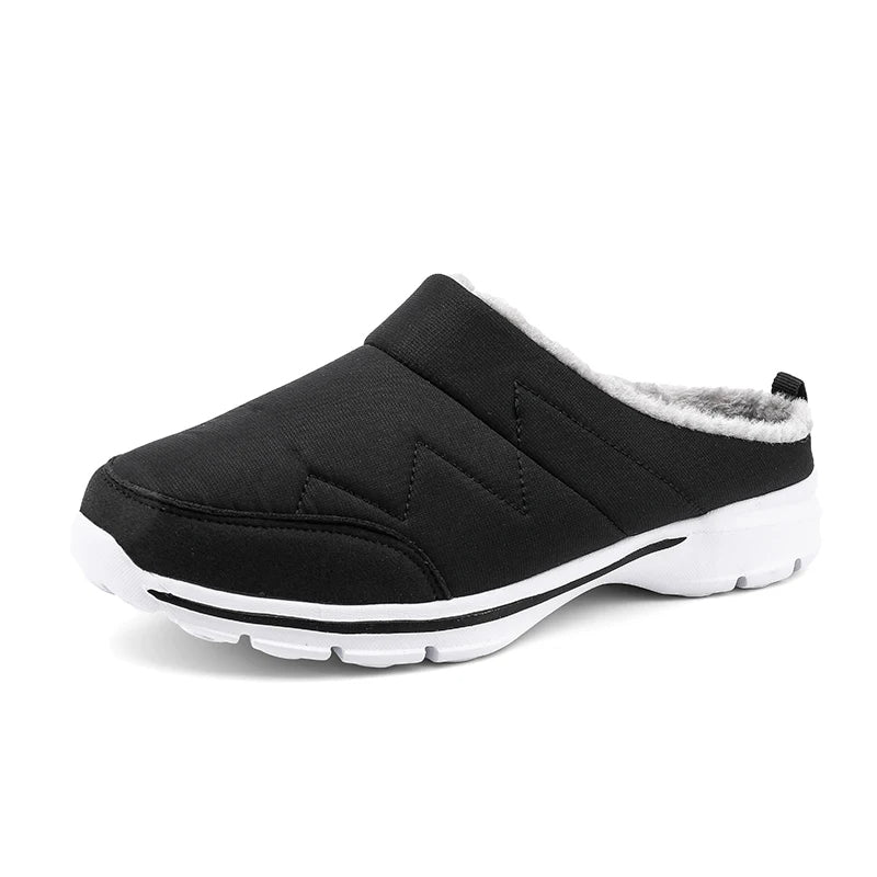 Pantoffels voor heren met witte sneakerzool, open hiel en zigzagstiksel op de wreef
