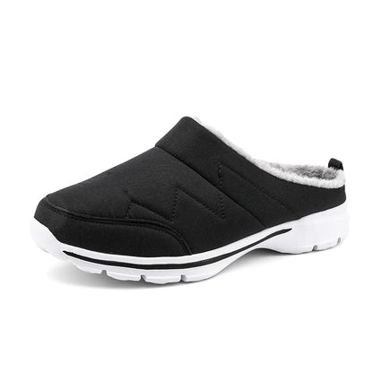 Pantoffels voor heren met witte sneakerzool, open hiel en zigzagstiksel op de wreef