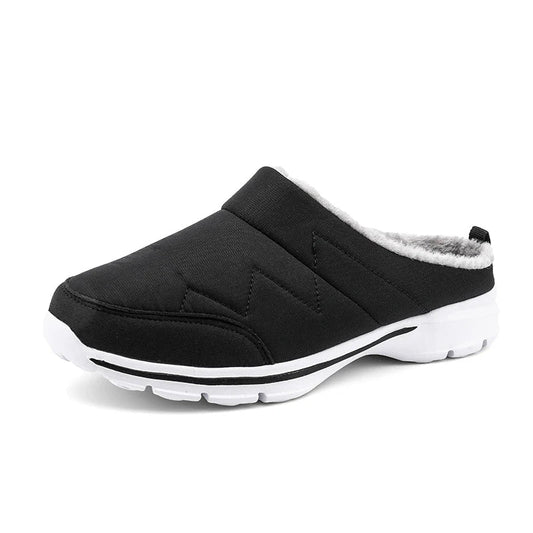 Pantoffels voor heren met witte sneakerzool, open hiel en zigzagstiksel op de wreef
