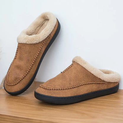 Herenpantoffels in suède look met mocassinsteek, omgeslagen teddykraag en open hiel - beeld 6