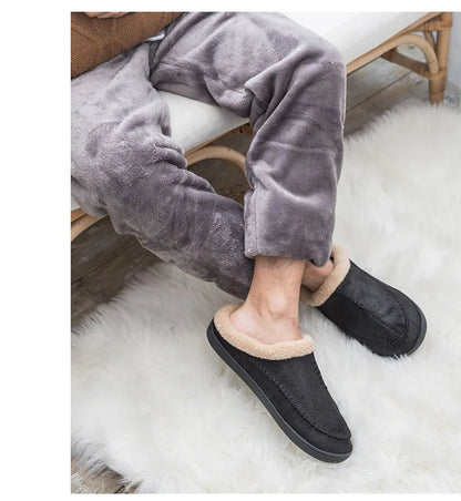 Herenpantoffels in suède look met mocassinsteek, omgeslagen teddykraag en open hiel - beeld 7