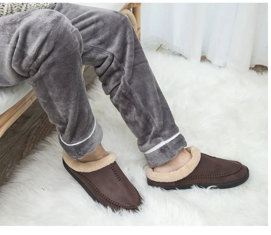 Herenpantoffels in suède look met mocassinsteek, omgeslagen teddykraag en open hiel - beeld 8