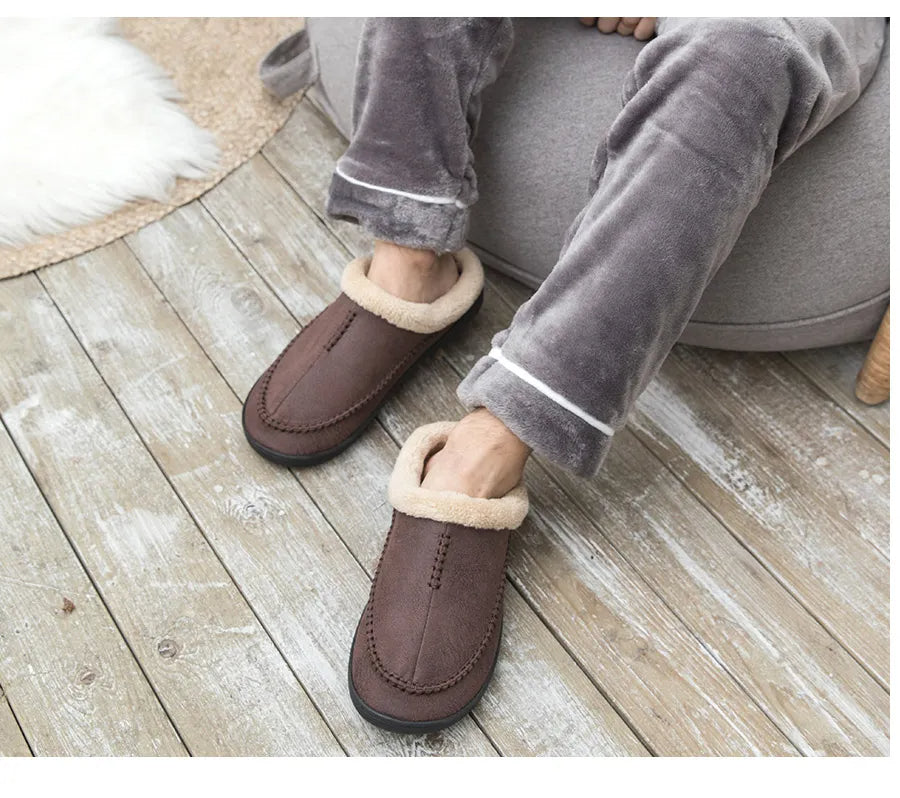 Herenpantoffels in suède look met mocassinsteek, omgeslagen teddykraag en open hiel - beeld 9