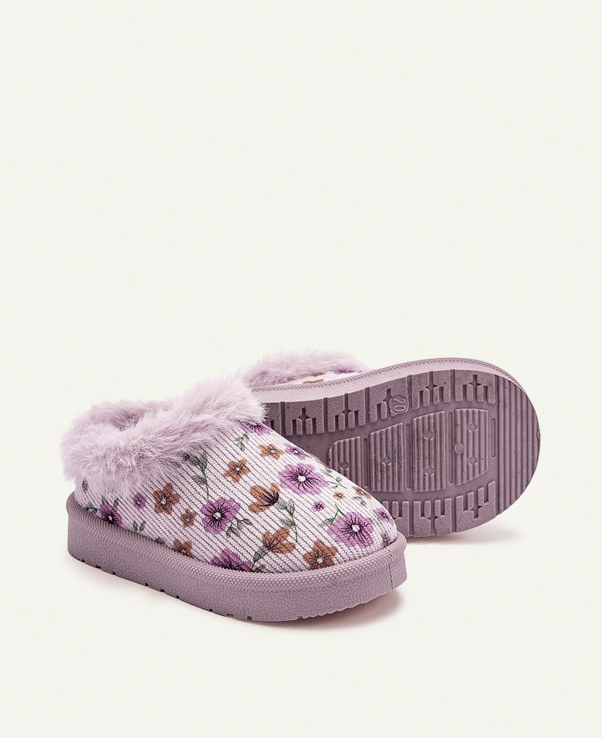 Pantoffels voor meisjes met lila bloemenprint, pluche kraag en stevige zool - beeld 8
