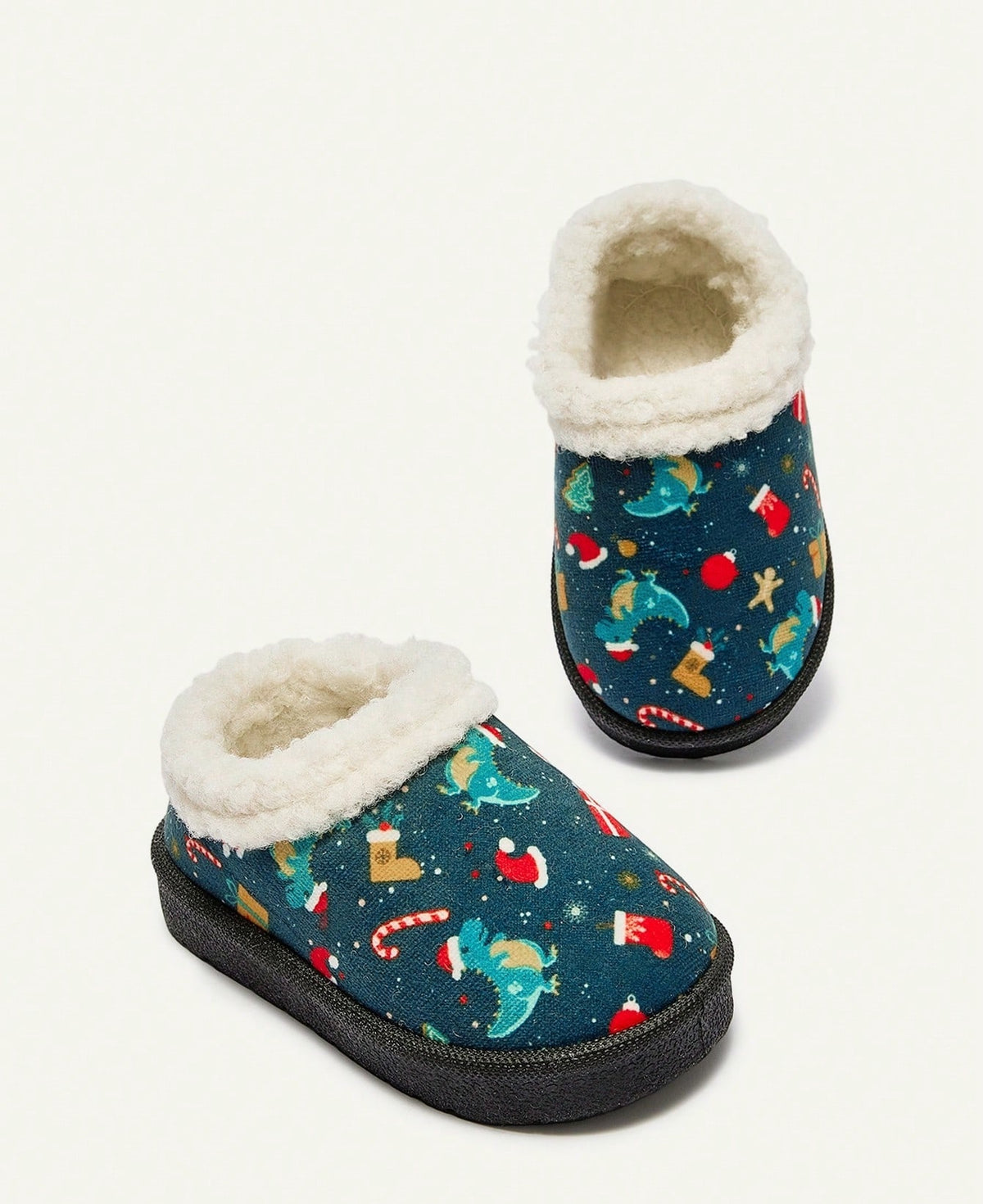 Pantoffels voor meisjes met dikke pluche kraag, pluche voering en stevige zool - kerstmotief