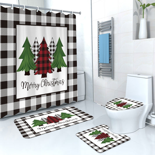 Kerstboom Douchgordijn Set - Waterdichte Kerstdecoratie voor Badkamer - Incl. Ringen en Haakjes