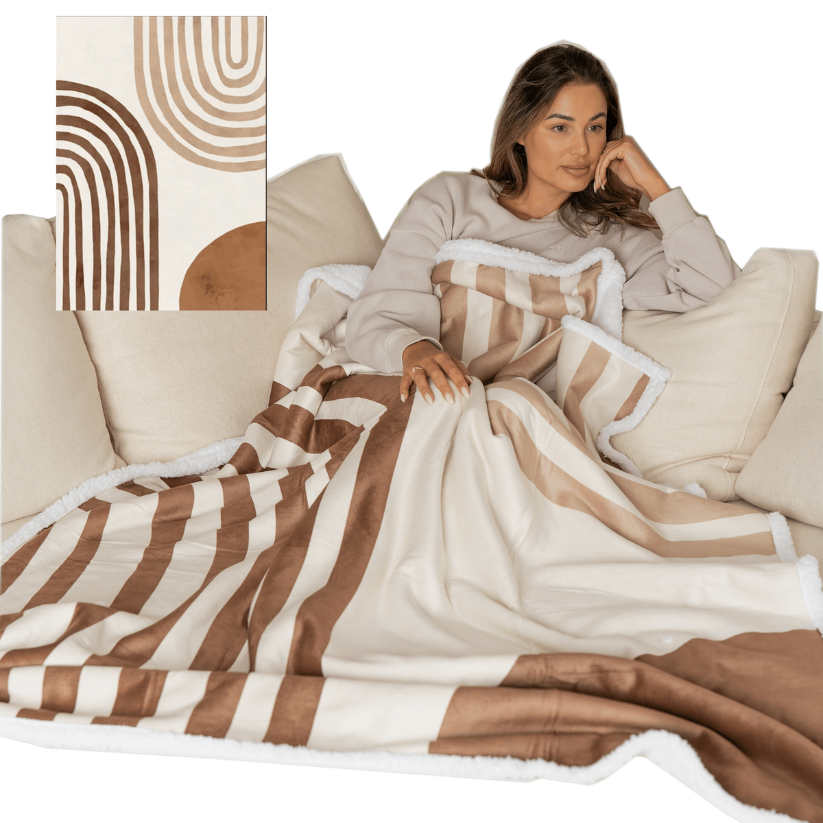 Plaid met voetenzak en sherpavoering - cappuccino