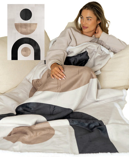 Plaid met voetenzak en sherpavoering - beige-zwart