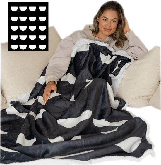 Plaid met voetenzak en sherpavoering - zwart-wit