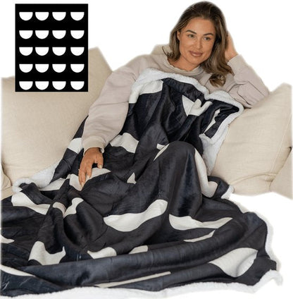 Plaid met voetenzak en sherpavoering - zwart-wit