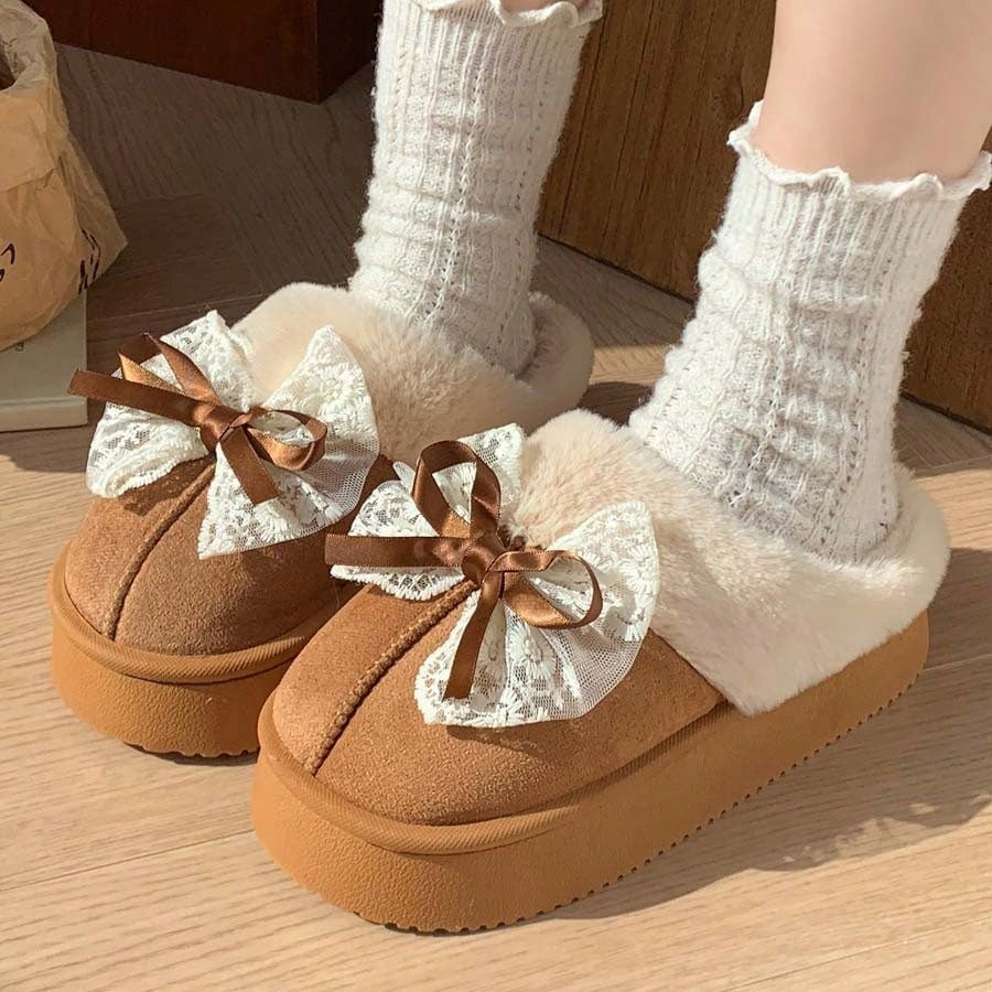 Plateau pantoffels voor dames in suède look met brede omgeslagen pluche kraag en dikke zool - beeld 7