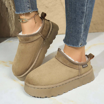 Hoge plateau pantoffels voor dames in suède look met pluche voering en aantreklus - beeld 4