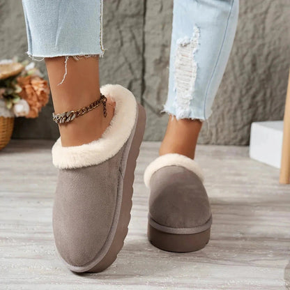 Plateau pantoffels voor dames in suède look met pluche rand en dikke profielzool - beeld 7