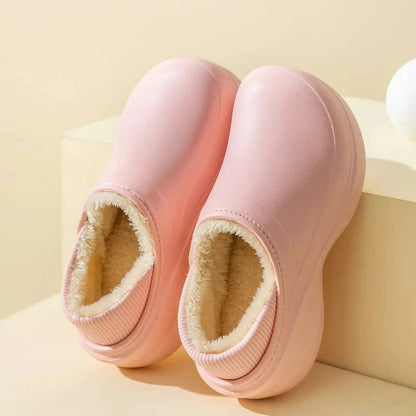 Plateau pantoffels met waterafstotende buitenkant, pluche voering en geribde boord - roze