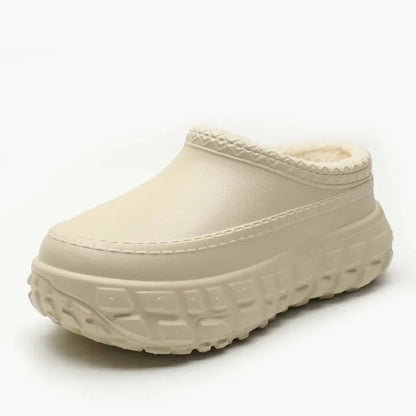 Plateau pantoffels in leerlook met dikke zool met bandenprofiel en pluche voering - beeld 5