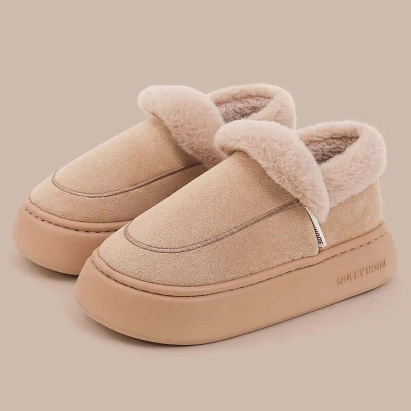 Plateau pantoffels in suède look met omgeslagen pluche kraag en dikke vlakke zool - beeld 2