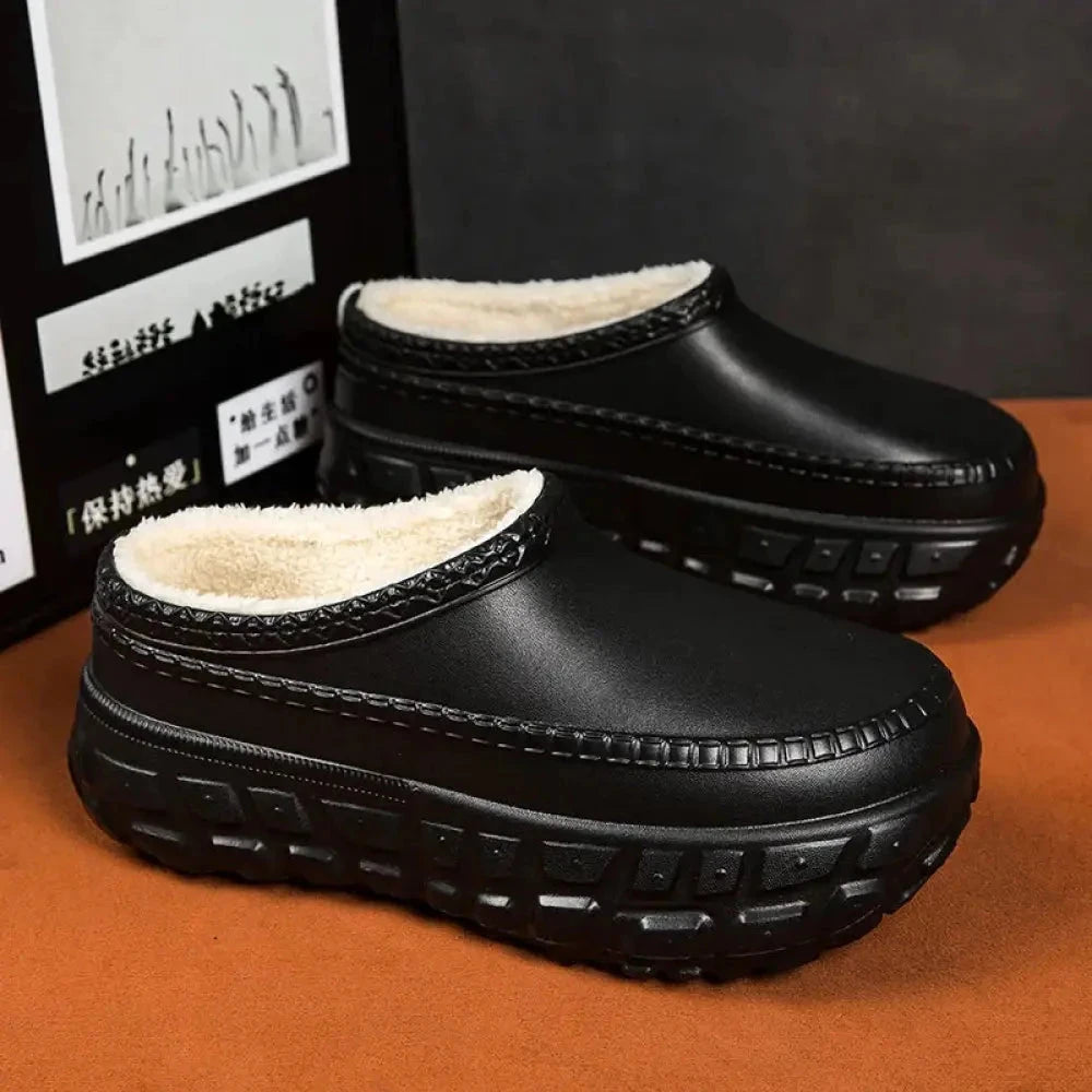 Plateau pantoffels met dikke profielzool, gladde buitenkant en pluche voering - beeld 3