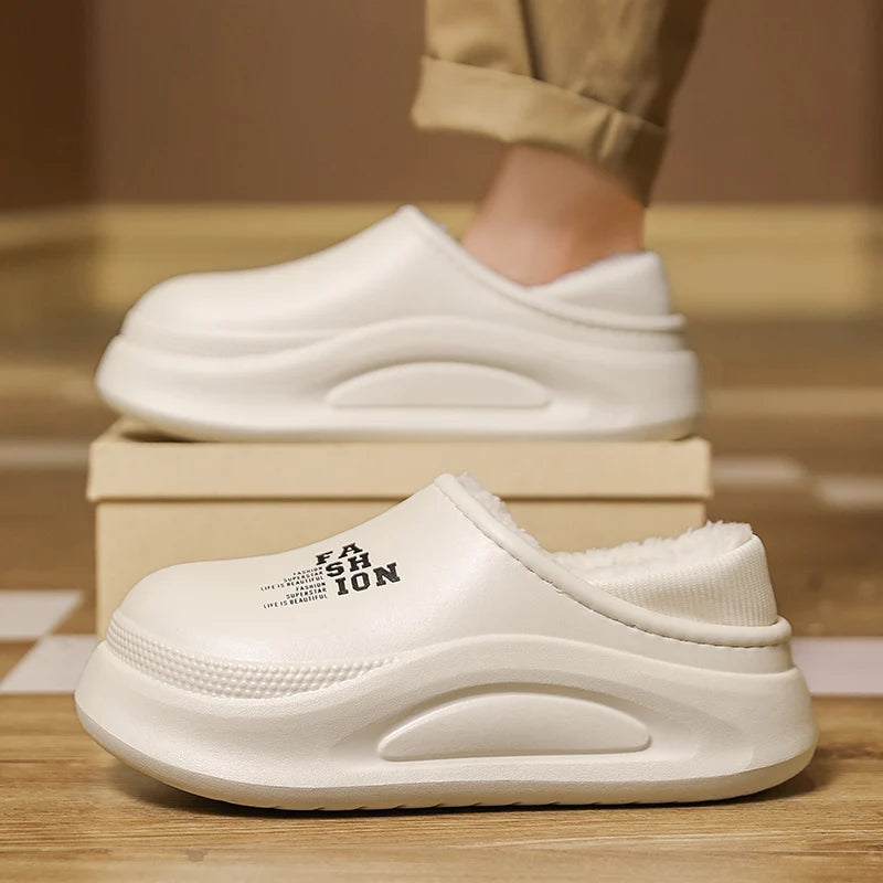 Plateau pantoffels met gladde buitenkant, pluche voering, open hiel en hoge zool - beeld 2