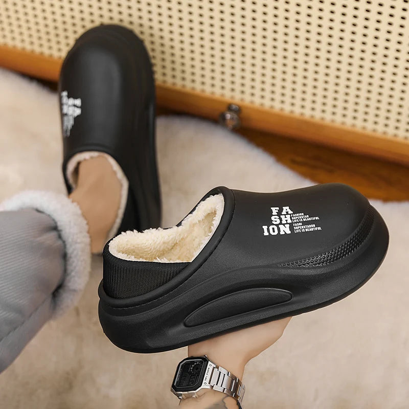 Plateau pantoffels met gladde buitenkant, pluche voering, open hiel en hoge zool - beeld 3