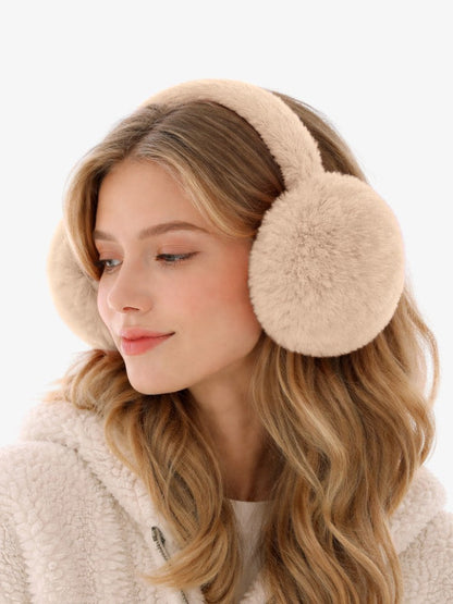 Pluche oorwarmers voor dames met ronde oorschelpen en verstelbare band - beige