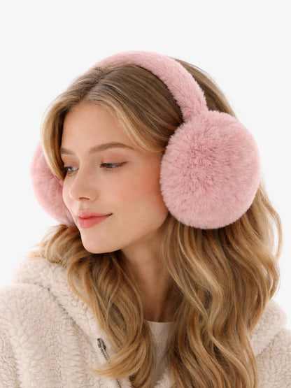 Pluche oorwarmers voor dames met ronde oorschelpen en verstelbare band - roze