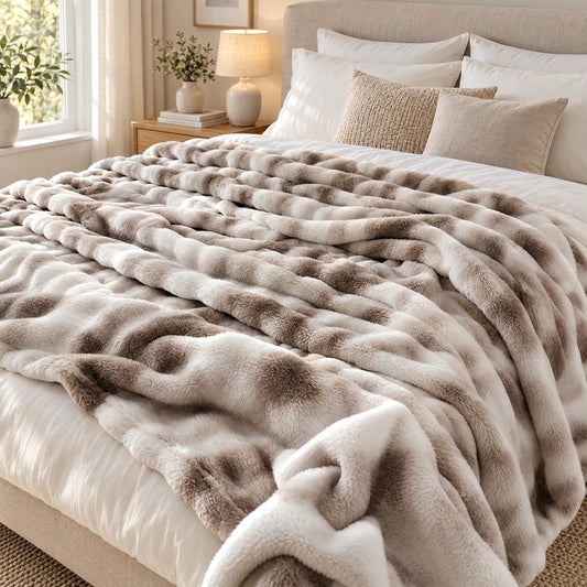 Pluche plaid met reliëfstrepen in gevlekte tinten