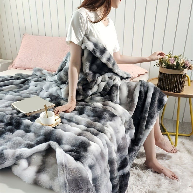 Pluche plaid met reliëfstrepen in gevlekte tinten - beeld 3