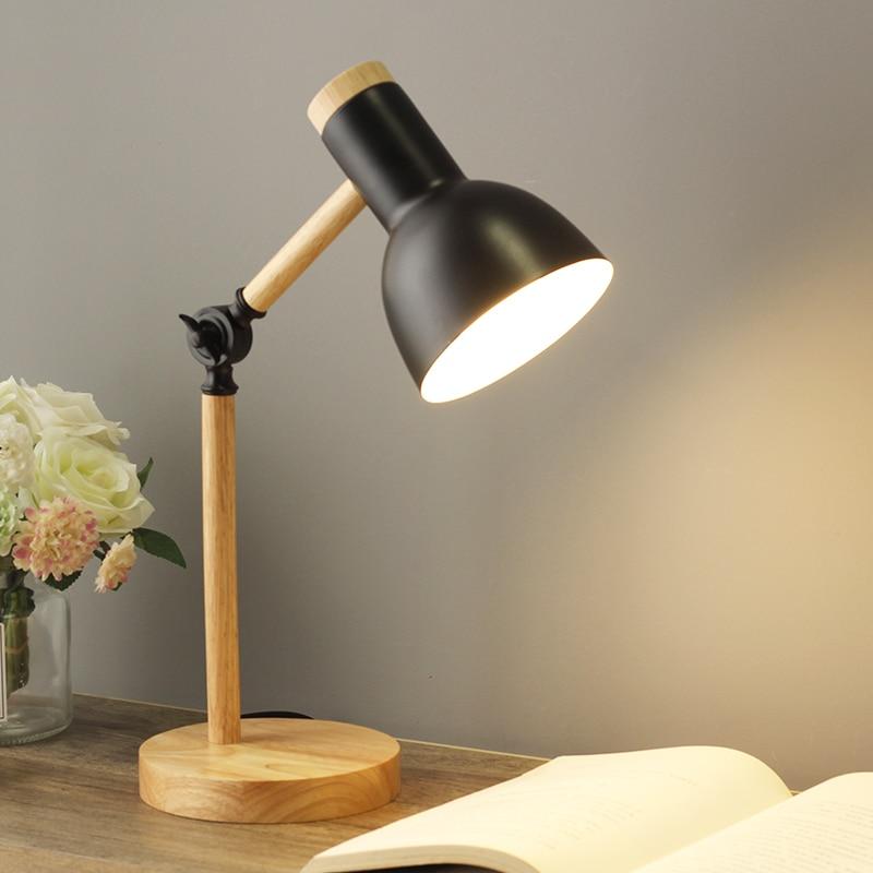 Scandinavische Bureaulamp – Minimalistisch Design met Houten Basis