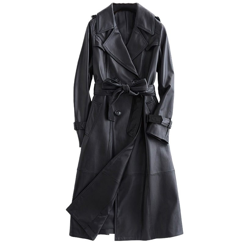 Zwarte Damesleren Trench Coat - Hoogwaardig Nep Leer - Stijlvol en Comfortabel