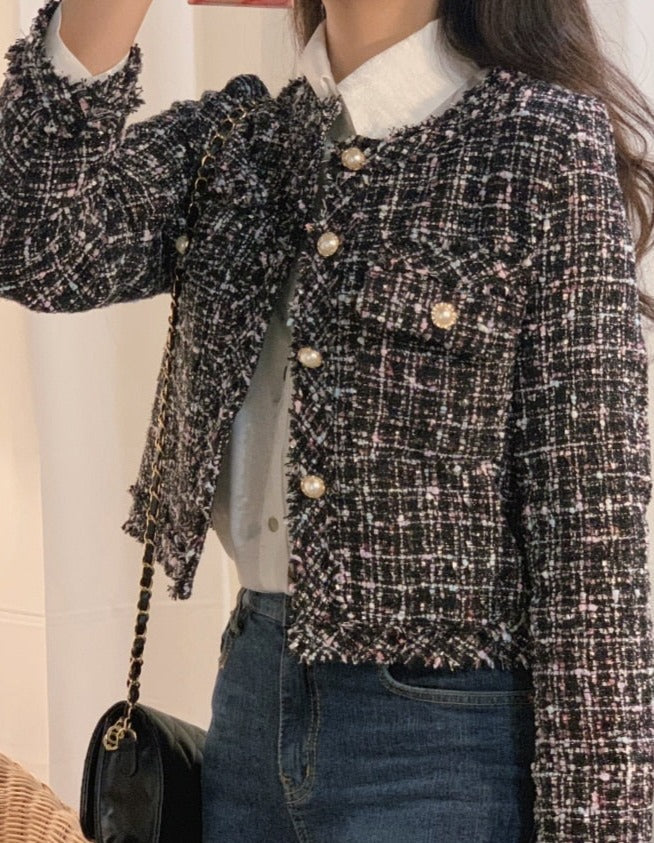 Tweed Lurex Blazer - Dames - Elegante, Glanzende Afwerking met Moderne Pasvorm