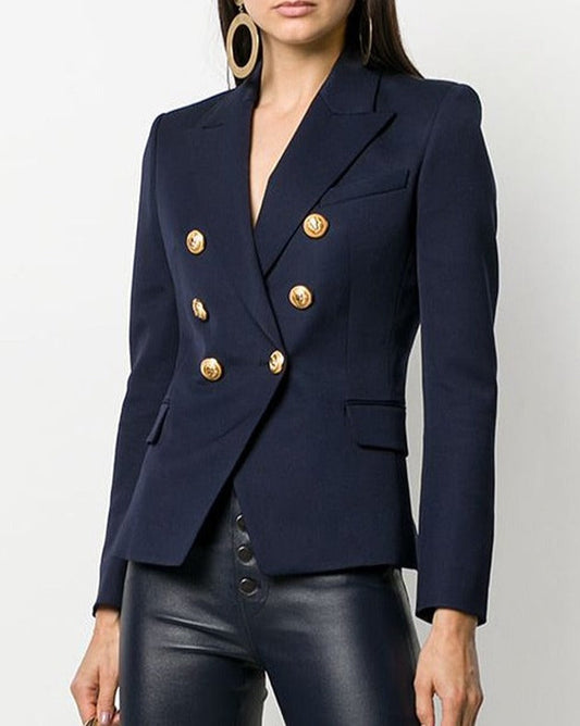 Blazer - Dames - EMMA Navy Blazer van Hoogwaardige Katoen met Slim Fit Pasvorm