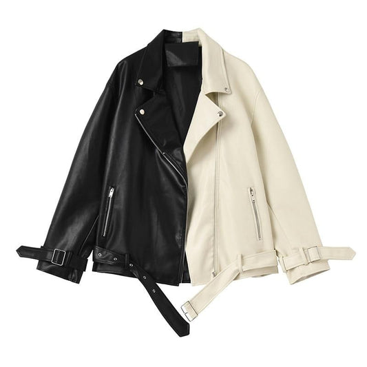 Gianna - Dames Leren Jas - Zwart - Kunstleer met Two-Tone Design
