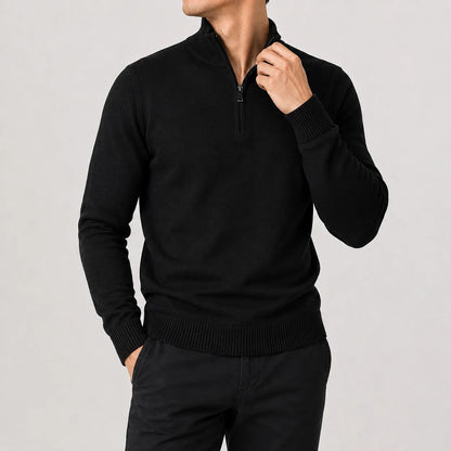 Quarter-zip herentrui in fijn breisel met geribde boorden - beeld 2