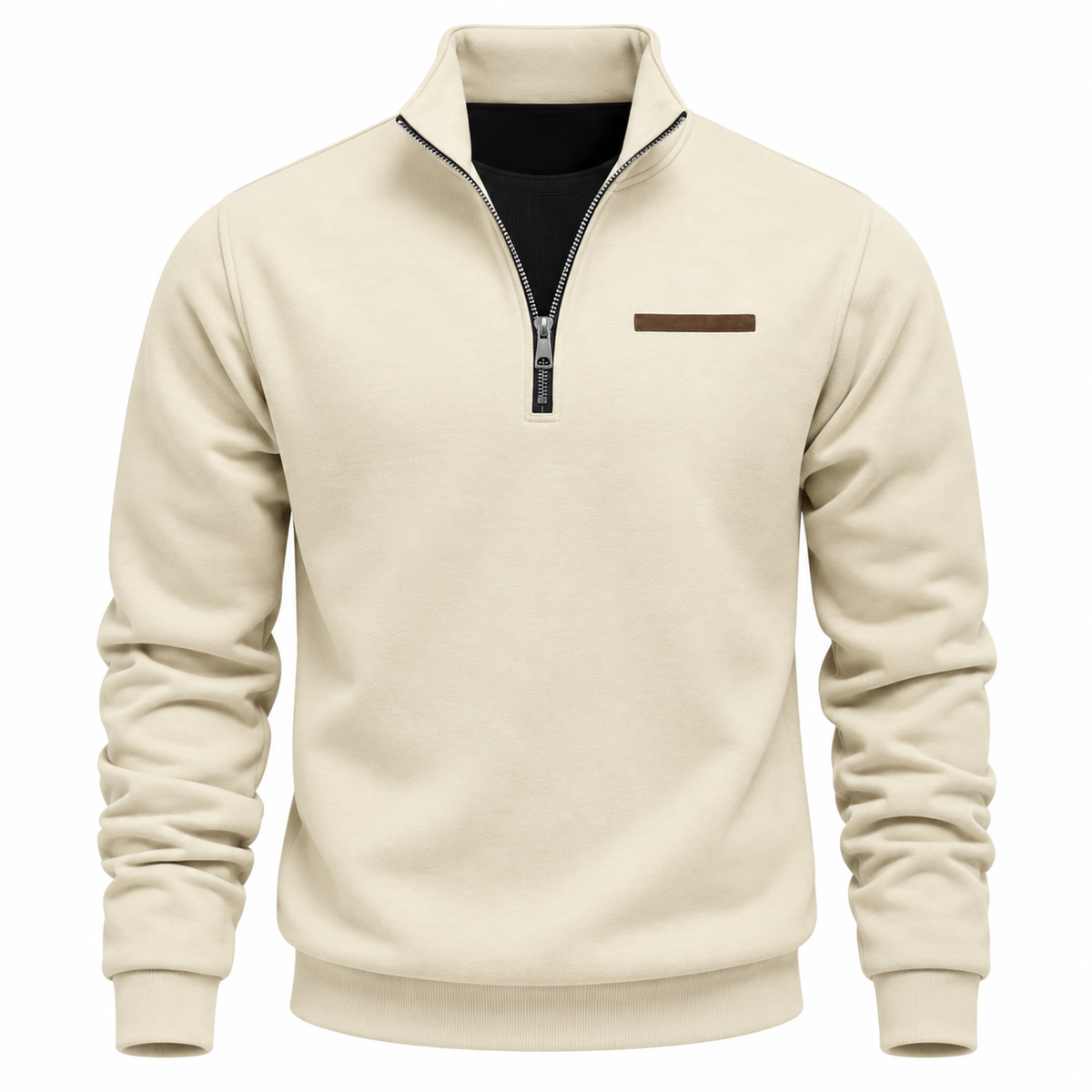 Quarter-zip herentrui met opstaande kraag en borstzak met bies